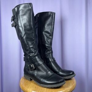 Baretraps Black Faux Leather Knee-High Boots Women Size 9.5 Grunge Biker Riding